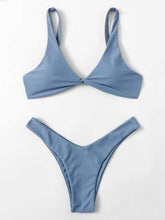 Load image into Gallery viewer, Solid Tie Bikini Padded Bra High Leg Bandage Push Up Bikini Set Brazilian Swimsuit Women Swimwear Rib Bikini Set High Cut Spaghetti Strap Two Piece Swimsuit Bathing Suit