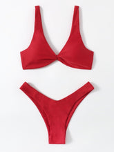 Load image into Gallery viewer, Solid Tie Bikini Padded Bra High Leg Bandage Push Up Bikini Set Brazilian Swimsuit Women Swimwear Rib Bikini Set High Cut Spaghetti Strap Two Piece Swimsuit Bathing Suit