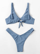 Load image into Gallery viewer, Solid Tie Bikini Padded Bra High Leg Bandage Push Up Bikini Set Brazilian Swimsuit Women Swimwear Rib Bikini Set High Cut Spaghetti Strap Two Piece Swimsuit Bathing Suit