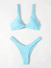 Load image into Gallery viewer, Solid Tie Bikini Padded Bra High Leg Bandage Push Up Bikini Set Brazilian Swimsuit Women Swimwear Rib Bikini Set High Cut Spaghetti Strap Two Piece Swimsuit Bathing Suit