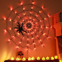 Load image into Gallery viewer, Spider Web Light with Hairy Spider 70LED Battery Powered Remote Control 8 Lighting Modes