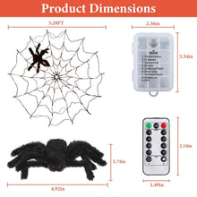 Load image into Gallery viewer, Spider Web Light with Hairy Spider 70LED Battery Powered Remote Control 8 Lighting Modes