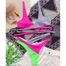 Load image into Gallery viewer, Splicing Bikini Female Swimsuit Two Piece Bikini Swimsuit for Women High Waist Crisscross Halter Wrap Bathing Suits with Bikini Bottom Women Swimwear Two-piece Bikini set Asymmetric Mid Waist Bather Bathing Suit Swim