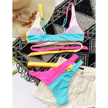 Load image into Gallery viewer, Splicing Bikini Female Swimsuit Two Piece Bikini Swimsuit for Women High Waist Crisscross Halter Wrap Bathing Suits with Bikini Bottom Women Swimwear Two-piece Bikini set Asymmetric Mid Waist Bather Bathing Suit Swim