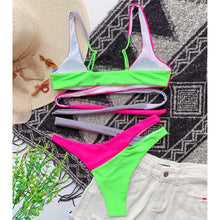 Load image into Gallery viewer, Splicing Bikini Female Swimsuit Two Piece Bikini Swimsuit for Women High Waist Crisscross Halter Wrap Bathing Suits with Bikini Bottom Women Swimwear Two-piece Bikini set Asymmetric Mid Waist Bather Bathing Suit Swim