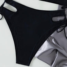 Load image into Gallery viewer, Sport Solid Color Athletic Bikinis Set Women's Two Piece Swimsuits Tie Knot Padded Push Up Modern Bikini Sets Women High Waist Swimsuit Rope Bow Bikini Set With Long Sleeves Bathing Suits