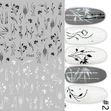 Load image into Gallery viewer, Spring Abtract Stripe Lines Flower Leaves 3D Nail Sticker Black White Butterfly Transfer Decals Slider Nail Art Decoration Decals Sticker For Pretty Girl Self-Adhesive Nail Decals Designer Nail Stickers for Acrylic Nail Art Decals Water Transfer Nail