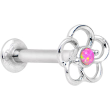Load image into Gallery viewer, 5/16 Pink Faux Opal Internally Threaded Hollow Flower Labret Monroe