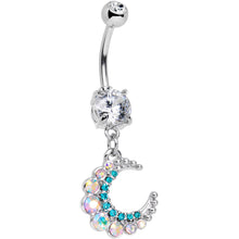 Load image into Gallery viewer, Gem Encrusted Crescent Moon Dangle Belly Ring Set of 3