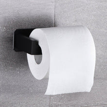 Load image into Gallery viewer, Stainless Steel Toilet Roll Holder Self Adhesive In Bathroom Tissue Paper Holder Black Finish Easy Installation No Screw Toilet Paper Holder Matte Black Toilet Tissue Roll Holders Dispenser And Hangers Wall Mounted For Bathroom And Kitchen