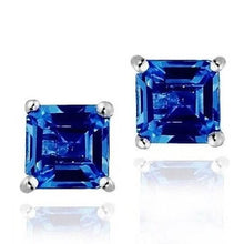 Load image into Gallery viewer, Sterling Silver 1.6 Created Sapphire Square Shape Stud Earring