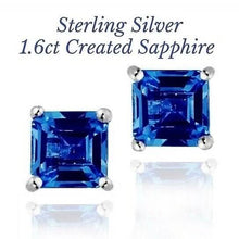 Load image into Gallery viewer, Sterling Silver 1.6 Created Sapphire Square Shape Stud Earring