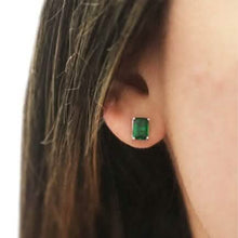 Load image into Gallery viewer, Sterling Silver 2.00 CTTW Emerald Cut Green Emerald Stud Earrings