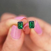 Load image into Gallery viewer, Sterling Silver 2.00 CTTW Emerald Cut Green Emerald Stud Earrings