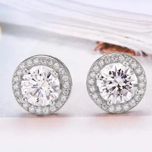 Load image into Gallery viewer, Sterling Silver Cubic Zirconia Classic Halo Stud Earrings