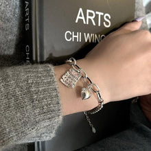 将图片加载到图库查看器,Sterling Silver Simple Heart Ball Letter Square Bracelet Fashion Unique Design Retro Couple Heart Cute Couple Charms Chain Bracelet Adjustable Layered Metal Link Bracelet For Women Girls