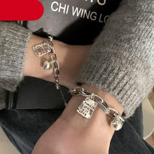将图片加载到图库查看器,Sterling Silver Simple Heart Ball Letter Square Bracelet Fashion Unique Design Retro Couple Heart Cute Couple Charms Chain Bracelet Adjustable Layered Metal Link Bracelet For Women Girls