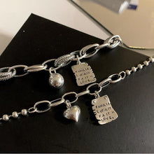 将图片加载到图库查看器,Sterling Silver Simple Heart Ball Letter Square Bracelet Fashion Unique Design Retro Couple Heart Cute Couple Charms Chain Bracelet Adjustable Layered Metal Link Bracelet For Women Girls