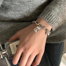 将图片加载到图库查看器,Sterling Silver Simple Heart Ball Letter Square Bracelet Fashion Unique Design Retro Couple Heart Cute Couple Charms Chain Bracelet Adjustable Layered Metal Link Bracelet For Women Girls