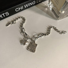 将图片加载到图库查看器,Sterling Silver Simple Heart Ball Letter Square Bracelet Fashion Unique Design Retro Couple Heart Cute Couple Charms Chain Bracelet Adjustable Layered Metal Link Bracelet For Women Girls