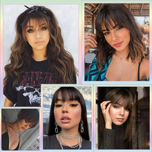 Load image into Gallery viewer, Straight Light Brown Dark Brown Blunt Air Bangs Front Hair Fringes bangs Clip in Neat Women Fringes Natural Flat Neat Bangs With Temples For Women One Piece Hairpiece