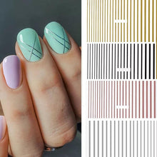 将图片加载到图库查看器,Stripe Line Nail Sticker Decal Thin Lining Line Art Self-Adhesive Peel Off Silver /Gold /White /Black Gold Stickers Accessories Strip Line Nail Decal Self-Adhesive 3D Wave Decal Decoration Metallic Curve Design Decoration for Women Girls