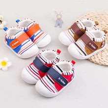 Load image into Gallery viewer, Striped baby toddler shoes non-slip soft bottom velcro