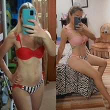将图片加载到图库查看器,Striped Lace Ruffle Push Up Women Swimsuit Female Swimwear Bra Cup Bikini Set High Cut Bathing Suit Women Two Piece Swimsuits Push Up Bikini Sets Bathing Suits Ruffle Bikini Tops With Bottoms For Teen Girls