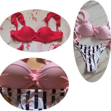 将图片加载到图库查看器,Striped Lace Ruffle Push Up Women Swimsuit Female Swimwear Bra Cup Bikini Set High Cut Bathing Suit Women Two Piece Swimsuits Push Up Bikini Sets Bathing Suits Ruffle Bikini Tops With Bottoms For Teen Girls