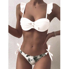 将图片加载到图库查看器,Striped Lace Ruffle Push Up Women Swimsuit Female Swimwear Bra Cup Bikini Set High Cut Bathing Suit Women Two Piece Swimsuits Push Up Bikini Sets Bathing Suits Ruffle Bikini Tops With Bottoms For Teen Girls