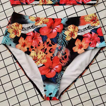 Load image into Gallery viewer, Striped Plus Size Women 2 Pieces Bikini Women's Plus Size Bathing Suits Two Piece High Cut Bikini Sets Waist Swimsuits Swimwear Large Size Swimsuit Off Shoulder High Waist Bathing Suit High Cut Swimwear