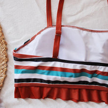 Load image into Gallery viewer, Striped Plus Size Women 2 Pieces Bikini Women's Plus Size Bathing Suits Two Piece High Cut Bikini Sets Waist Swimsuits Swimwear Large Size Swimsuit Off Shoulder High Waist Bathing Suit High Cut Swimwear
