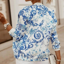 Load image into Gallery viewer, Stunning Flower Print Long Sleeve Women's Bomber Jacket Fashionable Zipper Up Vintage Coat Tops Elegant Slim Basic Ladies Jackets Outwear