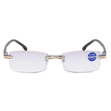 将图片加载到图库查看器,Stylish Fashionable Blue Light Blocking Rimless Reading Glasses Women Men Simple Modern Square Frameless Diopters Glasses Frameless Reading Glasses Blue Light Blocking Rimless Computer Reader Lightweight Anti Glare Filter Eyeglasses