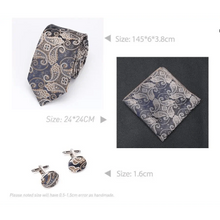 Load image into Gallery viewer, Stylish Silk Necktie With Pocket Square And Matching Cufflinks Set For Men Retro Formal Wear Necktie Set For Men