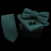 Load image into Gallery viewer, Stylish Solid Color Polyester Tie Bowtie Handkerchief Cufflinks Set For Men Butterfly Wedding Party Necktie Men's Fashion Bowtie