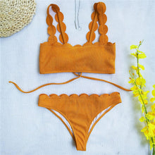 将图片加载到图库查看器,Summer Blue Bikini Women Swimwear Female Swimsuit Women’s Floral Print Lace-up Strapless Padded Comfortable Swimwear Bathing Suit Two-pieces Bikini Set Knotted Bathing Swim Suit