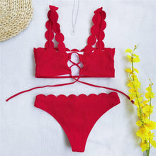 将图片加载到图库查看器,Summer Blue Bikini Women Swimwear Female Swimsuit Women’s Floral Print Lace-up Strapless Padded Comfortable Swimwear Bathing Suit Two-pieces Bikini Set Knotted Bathing Swim Suit