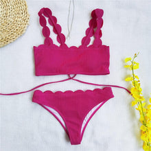 将图片加载到图库查看器,Summer Blue Bikini Women Swimwear Female Swimsuit Women’s Floral Print Lace-up Strapless Padded Comfortable Swimwear Bathing Suit Two-pieces Bikini Set Knotted Bathing Swim Suit