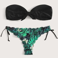 将图片加载到图库查看器,Summer Blue Bikini Women Swimwear Female Swimsuit Women’s Floral Print Lace-up Strapless Padded Comfortable Swimwear Bathing Suit Two-pieces Bikini Set Knotted Bathing Swim Suit