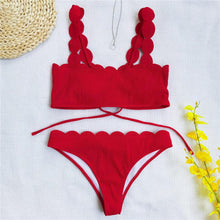 将图片加载到图库查看器,Summer Blue Bikini Women Swimwear Female Swimsuit Women’s Floral Print Lace-up Strapless Padded Comfortable Swimwear Bathing Suit Two-pieces Bikini Set Knotted Bathing Swim Suit