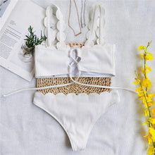 将图片加载到图库查看器,Summer Blue Bikini Women Swimwear Female Swimsuit Women’s Floral Print Lace-up Strapless Padded Comfortable Swimwear Bathing Suit Two-pieces Bikini Set Knotted Bathing Swim Suit