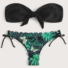 将图片加载到图库查看器,Summer Blue Bikini Women Swimwear Female Swimsuit Women’s Floral Print Lace-up Strapless Padded Comfortable Swimwear Bathing Suit Two-pieces Bikini Set Knotted Bathing Swim Suit