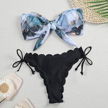 将图片加载到图库查看器,Summer Blue Bikini Women Swimwear Female Swimsuit Women’s Floral Print Lace-up Strapless Padded Comfortable Swimwear Bathing Suit Two-pieces Bikini Set Knotted Bathing Swim Suit