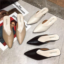 将图片加载到图库查看器,Summer Elegant Ladies Slippers Slip On Square Heel Shoes High Heels Women Pumps Women Flats Elastic Mules Comfortable Slip On Women's Flats Loafers Casual Flat Shoes