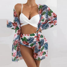 将图片加载到图库查看器,Summer Floral Print Bikini Swimsuit Women 3 Piece High-Waist Bikini Set Swimwear Female Push-Up Bathing Suit Tropical High Waist Wrap Swimsuit With Beach Cover Ups Soft And Breathable Summer Bikini