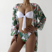 将图片加载到图库查看器,Summer Floral Print Bikini Swimsuit Women 3 Piece High-Waist Bikini Set Swimwear Female Push-Up Bathing Suit Tropical High Waist Wrap Swimsuit With Beach Cover Ups Soft And Breathable Summer Bikini