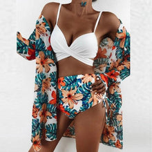 将图片加载到图库查看器,Summer Floral Print Bikini Swimsuit Women 3 Piece High-Waist Bikini Set Swimwear Female Push-Up Bathing Suit Tropical High Waist Wrap Swimsuit With Beach Cover Ups Soft And Breathable Summer Bikini