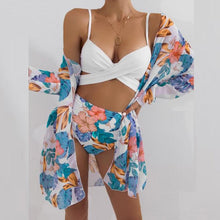 将图片加载到图库查看器,Summer Floral Print Bikini Swimsuit Women 3 Piece High-Waist Bikini Set Swimwear Female Push-Up Bathing Suit Tropical High Waist Wrap Swimsuit With Beach Cover Ups Soft And Breathable Summer Bikini