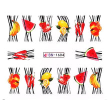 Load image into Gallery viewer, Summer Fruit Water Decals Kiwi Banana Strawberry Flower Alphabet Leaves Nail Art Stickers Wraps Slider Decorations 3D Fruit Nail Art Slices, Summer Fruit Slime Nail Supplies Nail Art Decorations Fruit Flakes Nail Accessories